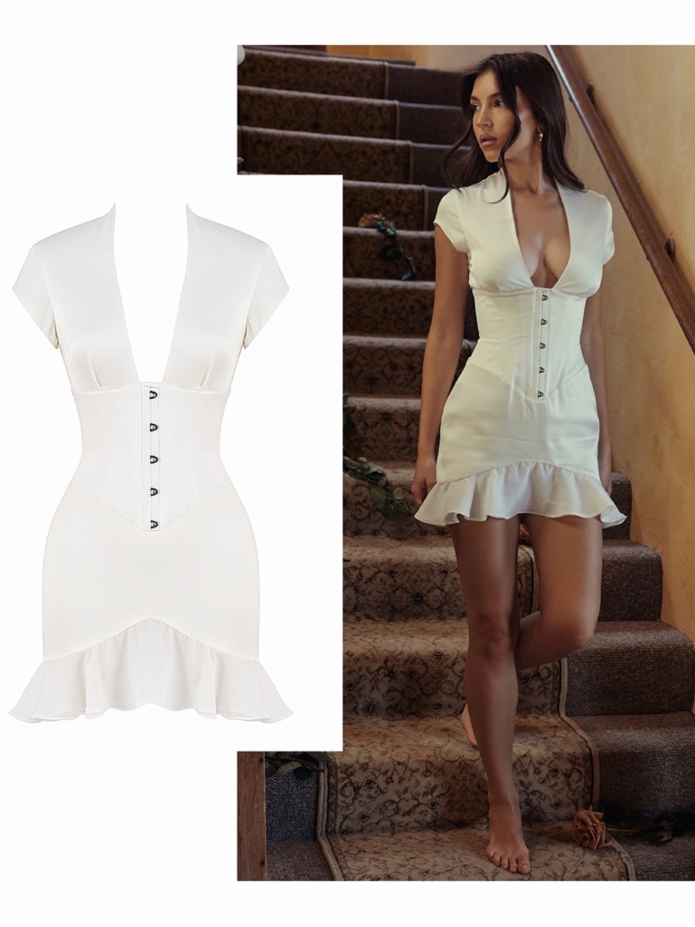 House of CB White Corset Mini Dress with Ruffle Hem